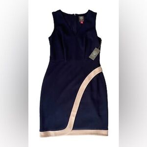 Vince Camuto Blue Asymmetrical Sheath Dress V-Neck Sleeveless